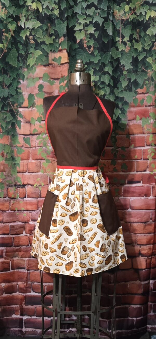 Kitchen Aprons Kids 6-12 yrs: Brown top, Bread Print skirt, 2 pockets