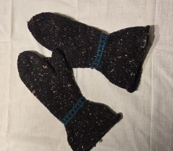 Mittens: Tudor Black with Teal band size Small to large