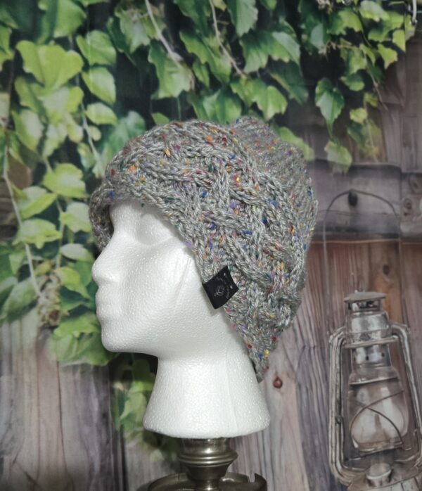 Knit Hat Celtic Knot: Grey Tweed