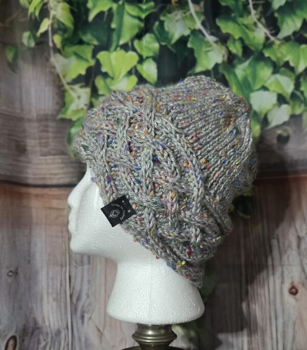 Knit Hat Celtic Knot: Grey Tweed - Image 2
