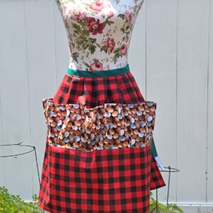 Egg Gathering Apron: Mixed Eggs on Red Buffalo Plaid with 8 pockets