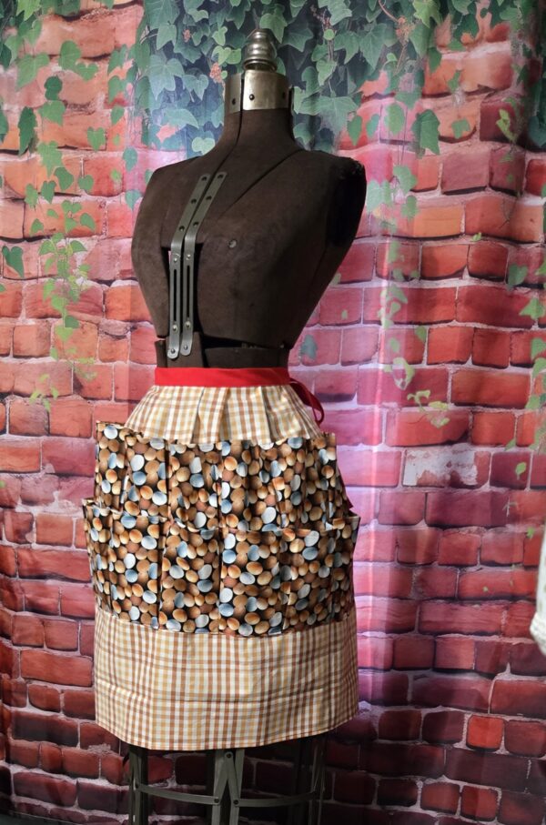 Egg Gathering Apron: Mixed Eggs on Tan plaid with 16 pockets