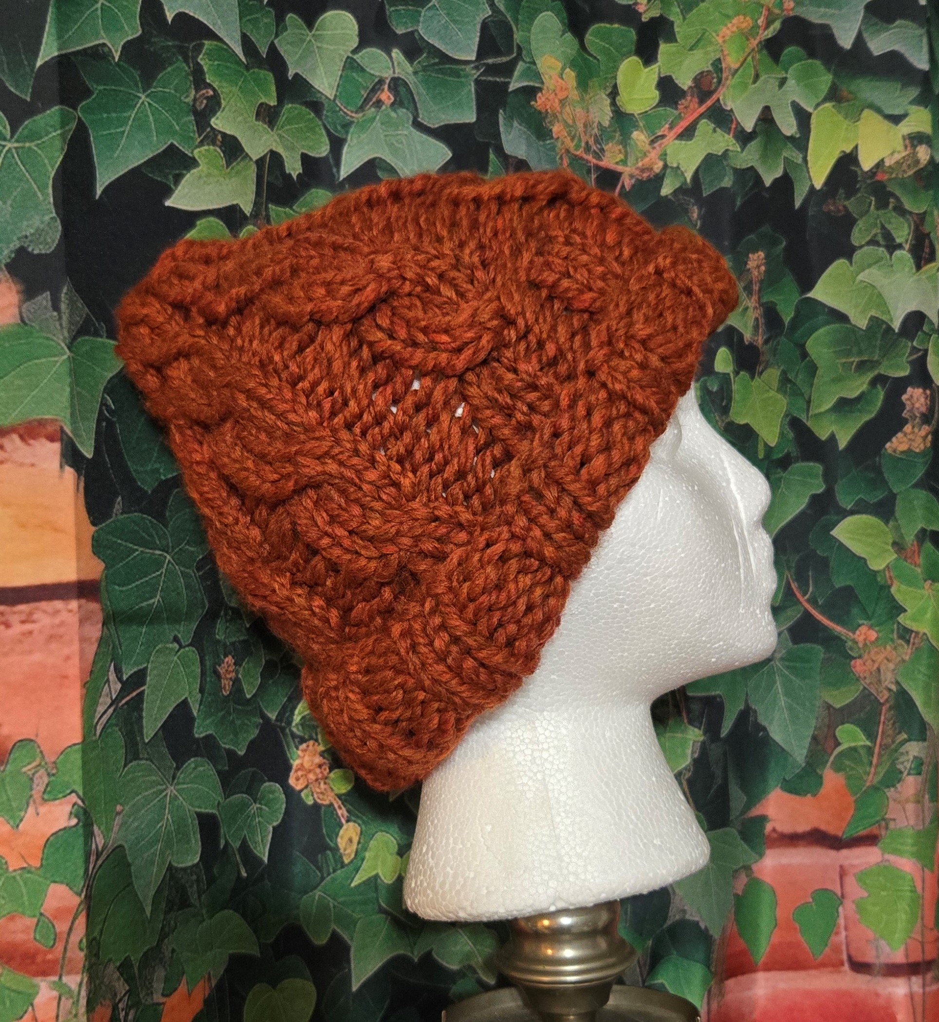Knit Hat Basic Cables: Orange - Image 2