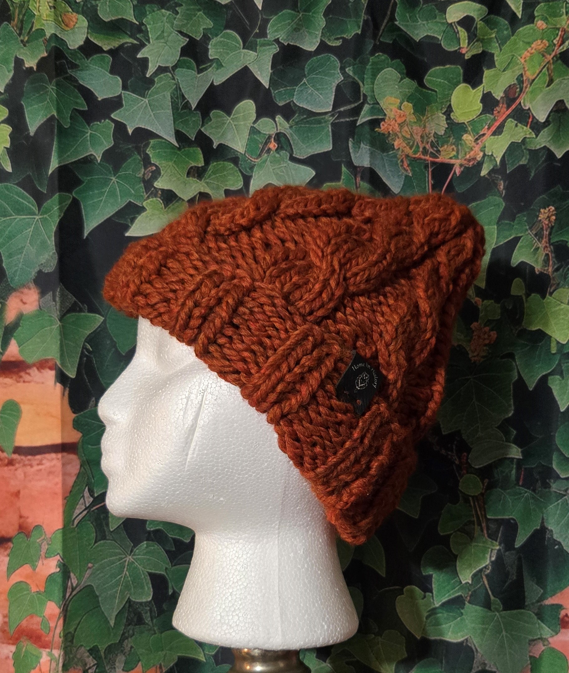 Knit Hat Basic Cables: Orange