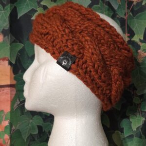 Knit Ear Warmers: Cable Braid: Orange