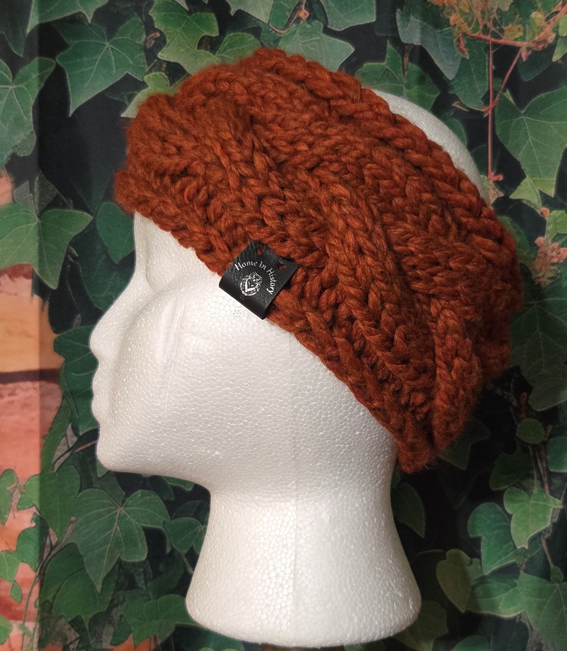 Knit Ear Warmers: Cable Braid: Orange