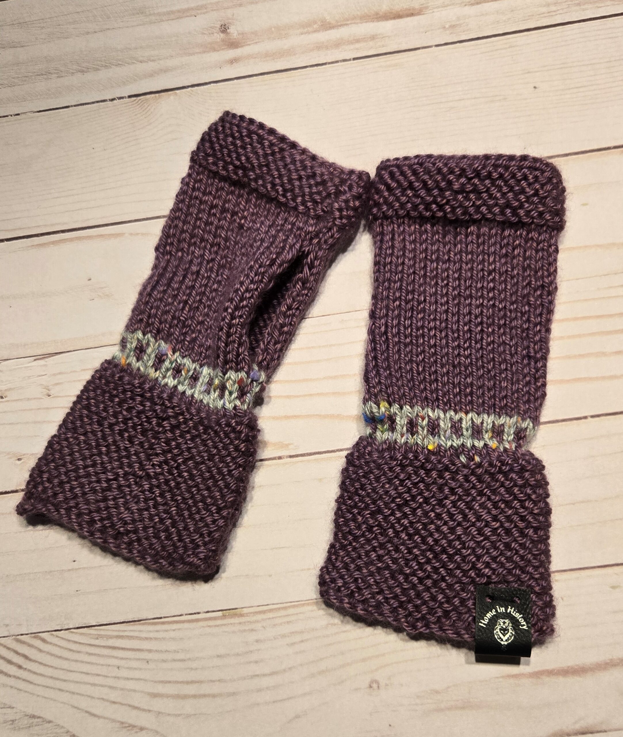 Fingerless Mittens: Purple with white band
