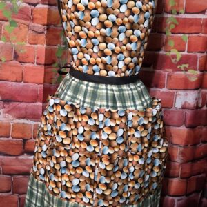 Egg Gathering Apron: Mixed Eggs on Green plaid with 16 pockets and top