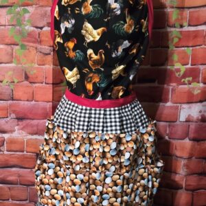 Egg Gathering Apron: Mixed Eggs on Black plaid with 16 pockets and Chicken Print top