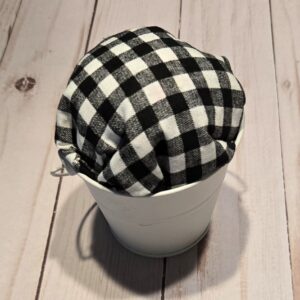 Pincushions: White metal with black gingham