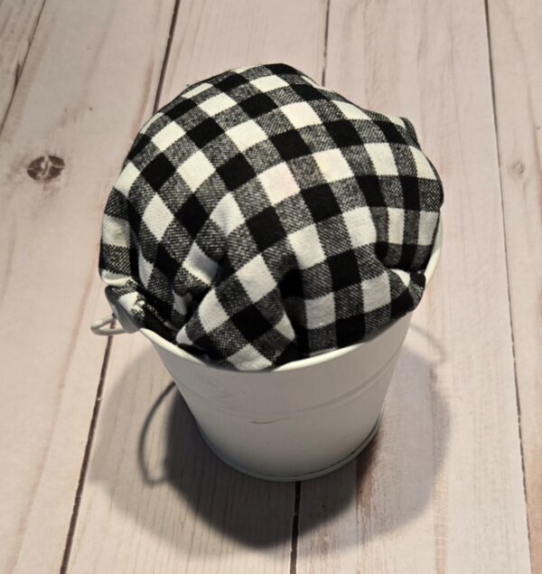 Pincushions: White metal with black gingham