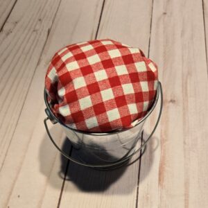 Pincushions: Galvanized Mini Pail with red gingham