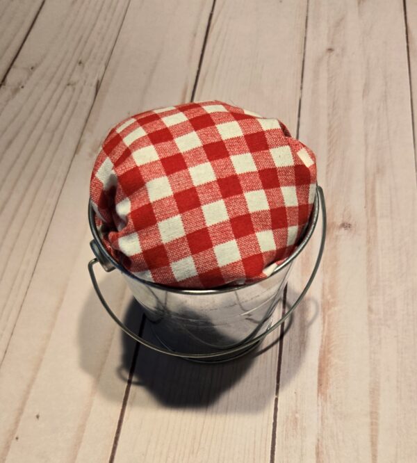 Pincushions: Galvanized Mini Pail with red gingham