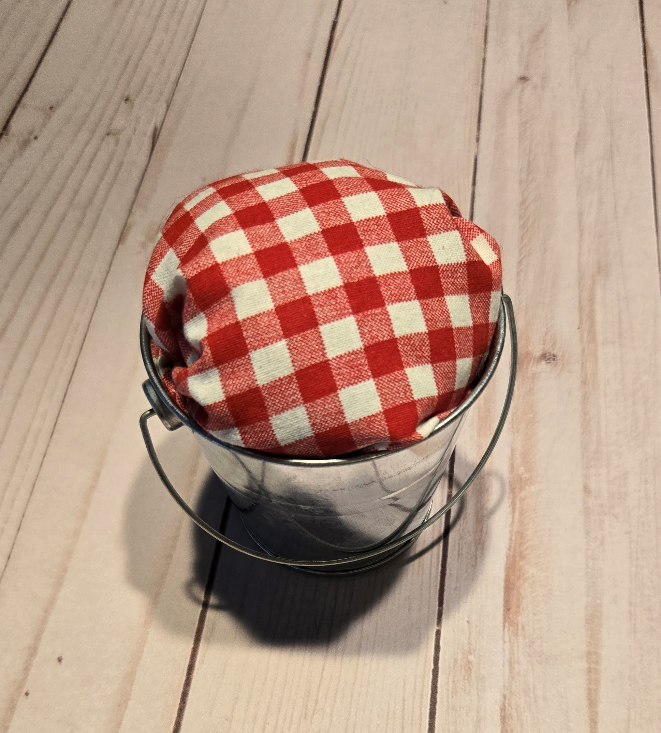 Pincushions: Galvanized Mini Pail with red gingham