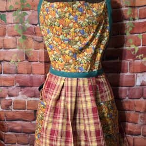 Kitchen Apron Full: Fall: Fall Harvest top with Plaid homespun skirt and two pockets