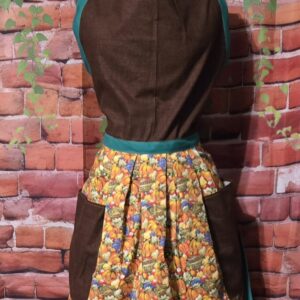 Kitchen Apron Full: Fall: Orange top with Fall Harvest skirt and two pockets