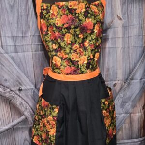Kitchen Apron Full: Fall: Classic Harvest top with Black skirt and two pockets