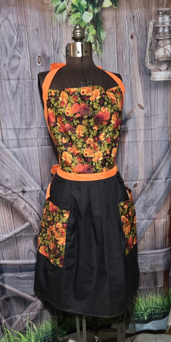 Kitchen Apron Full: Fall: Classic Harvest top with Black skirt and two pockets