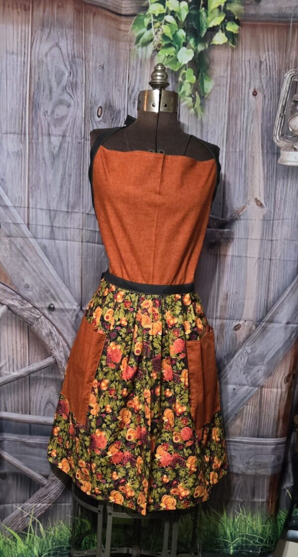 Kitchen Apron Full: Fall: Orange top with Classic Harvest skirt and two pockets