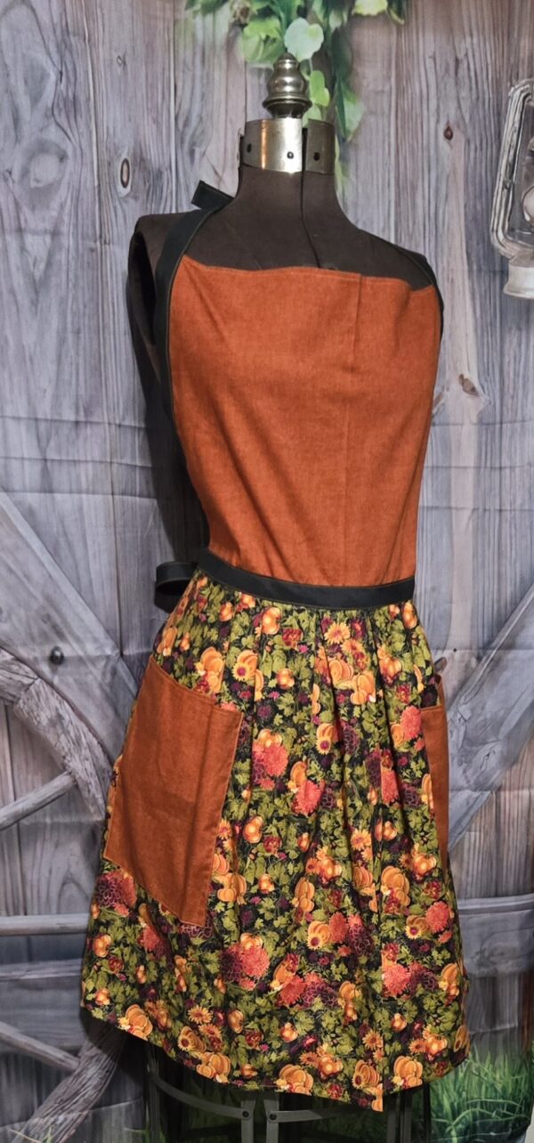 Kitchen Apron Full: Fall: Orange top with Classic Harvest skirt and two pockets - Image 2