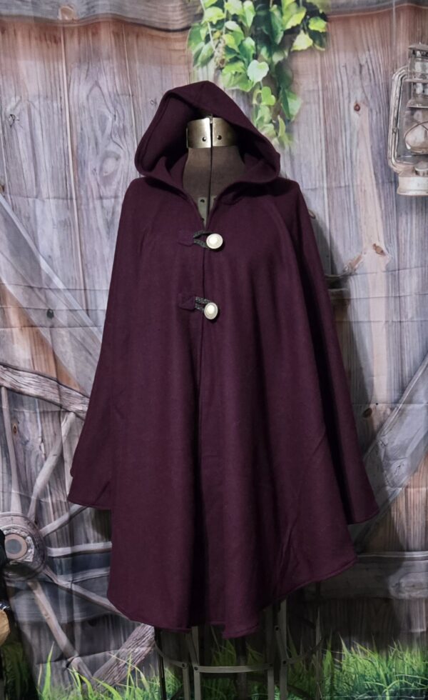 Wool Cloaks: Classic Plum, with antique buttons - Image 2