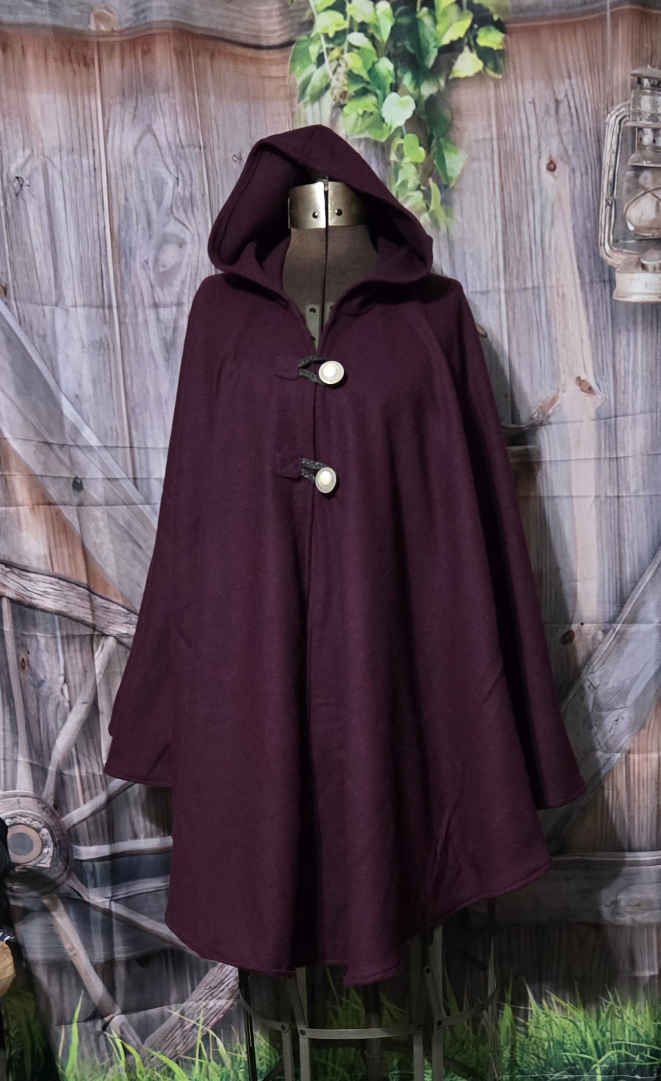 Wool Cloaks: Classic Plum, with antique buttons - Image 2