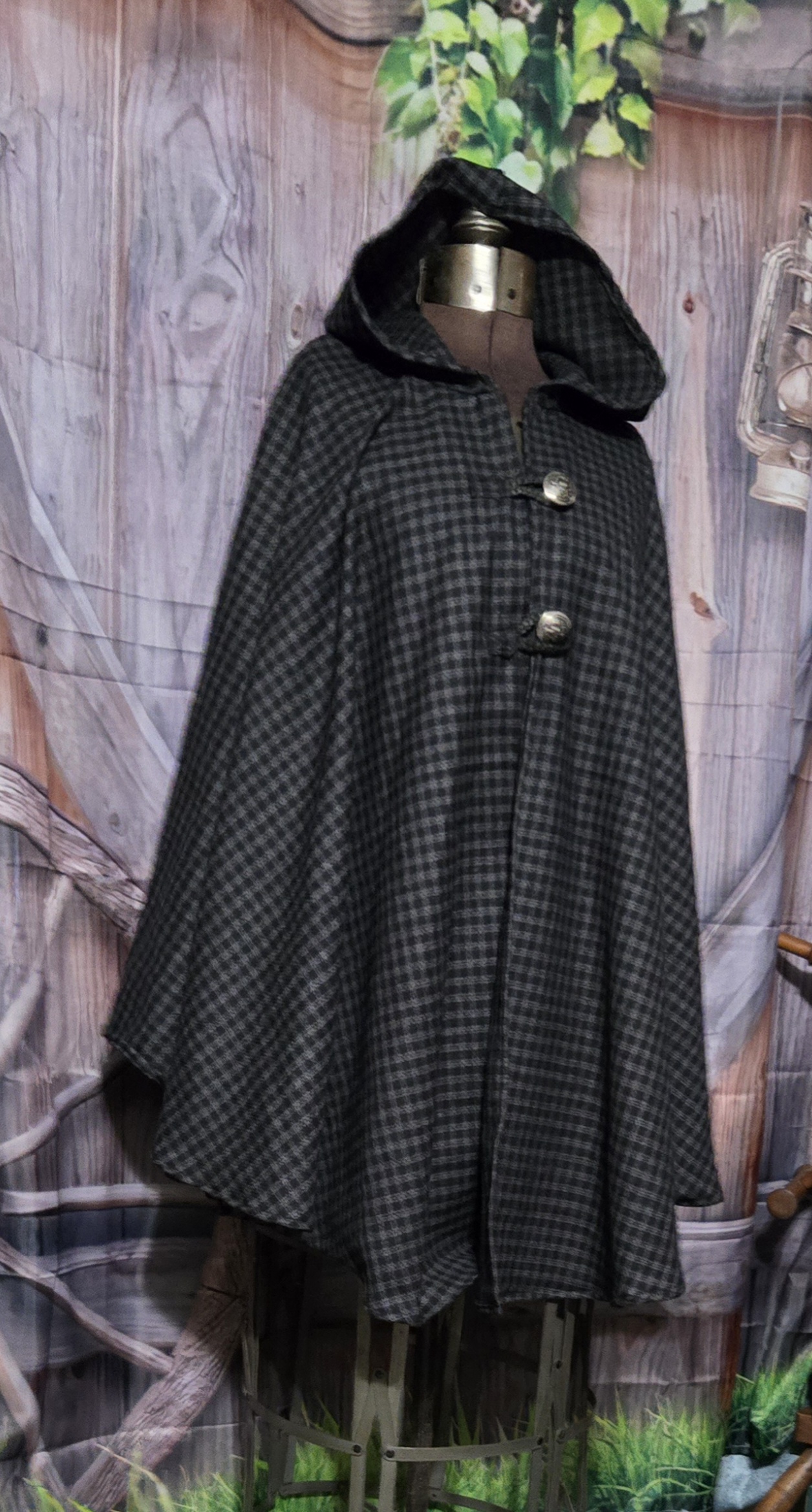 Wool Cloaks: Classic, Black Plaid - Image 3