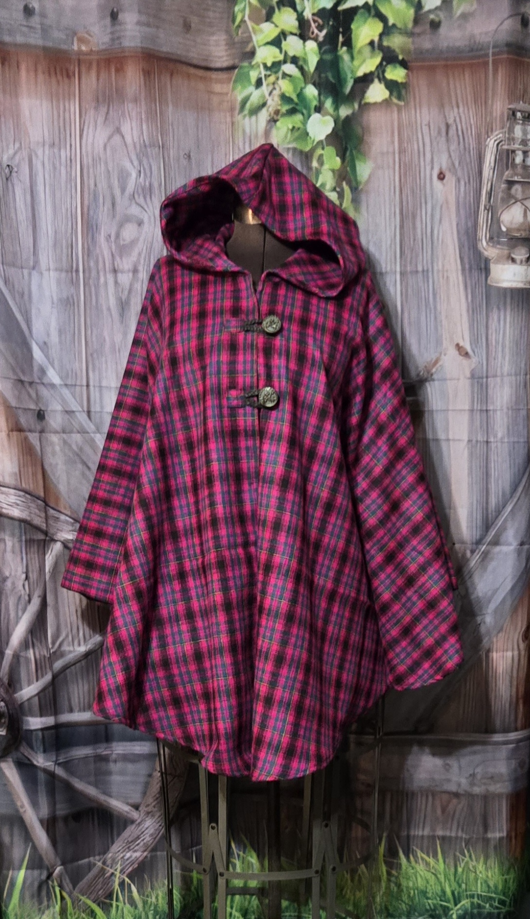 Wool Cloaks: Classic, Purple and Pink Plaid - Image 2