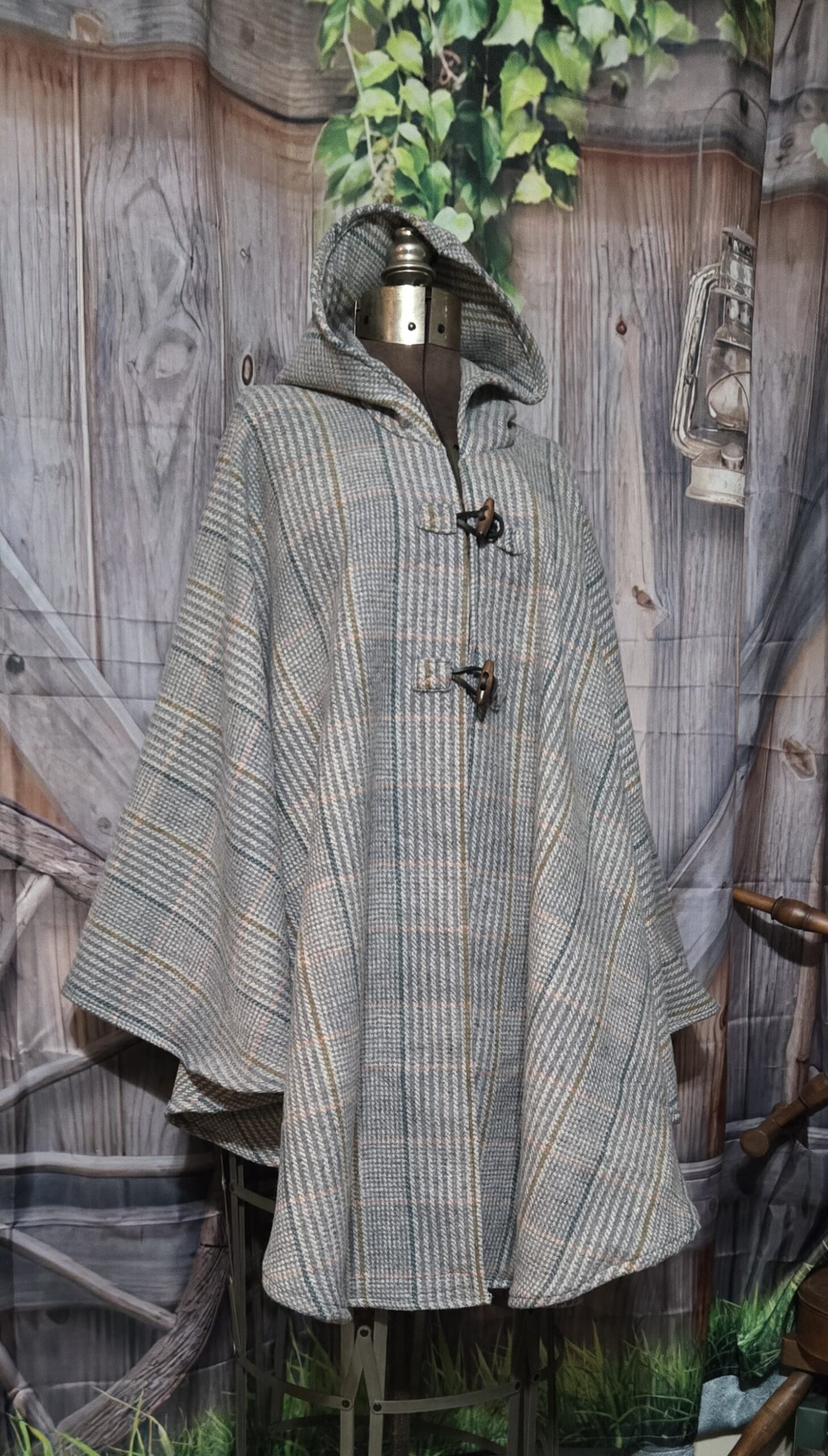 Wool Cloaks: Classic, Grey and Pink Plaid - Image 2