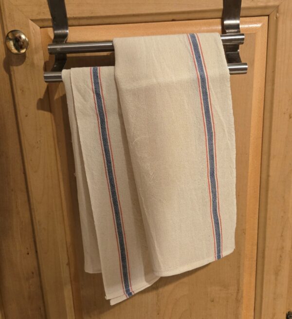 Flour Towels: Cotton Towels woven at the Lowell Mills; Set of two: Blue and Red Band