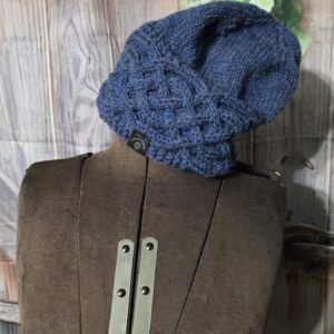 Knit Hat Celtic Knot: Steele Blue Large - x-large size, 20% Wool 80% acrylic