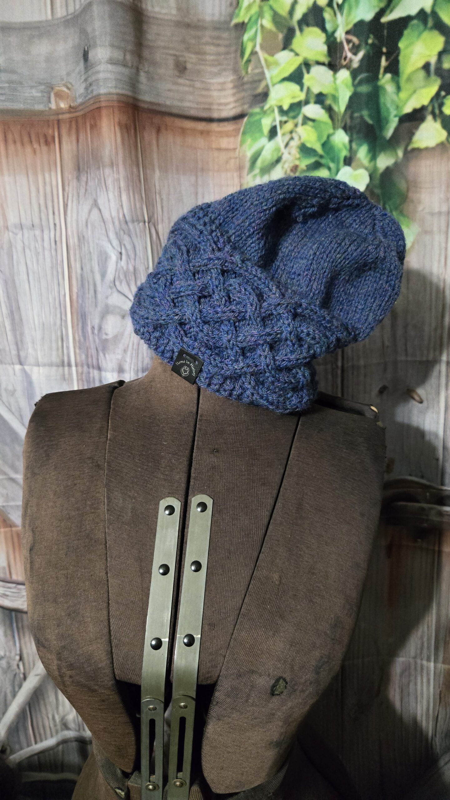 Knit Hat Celtic Knot: Steele Blue Large - x-large size, 20% Wool 80% acrylic