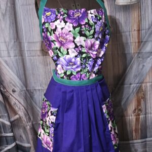 Kitchen Apron Full: Flowers: Flower Print top with purple Skirt and two pockets