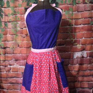 Kitchen Apron Full: Valentines: Purple top with Valentine Heart Print skirt and two pockets