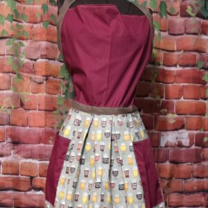 Kitchen Apron Full: Have a Drink: Red top with Beer glasses print skirt and two pockets