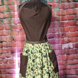 Kitchen Apron Full: Food, Brown top, Avocado Print skirt with 2 pockets