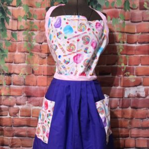 Kitchen Apron Full: Candy Land Top, Purple skirt with 2 pockets