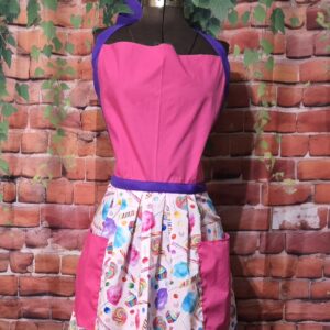 Kitchen Apron Full: Candy Land Pink Top, Print skirt with 2 pockets