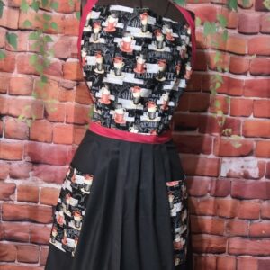 Kitchen Apron Full: Coffee Hour; Fresh Brew Top, Black skirt with 2 pockets