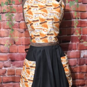 Kitchen Apron Full: Coffee Hour; Latte Print Top, Black skirt with 2 pockets