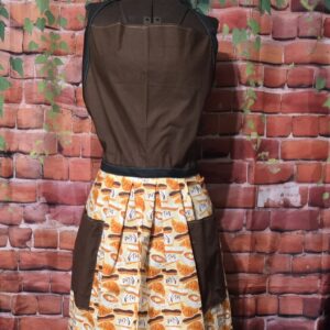 Kitchen Apron Full: Coffee Hour; Latte Brown Top, Print skirt with 2 pockets