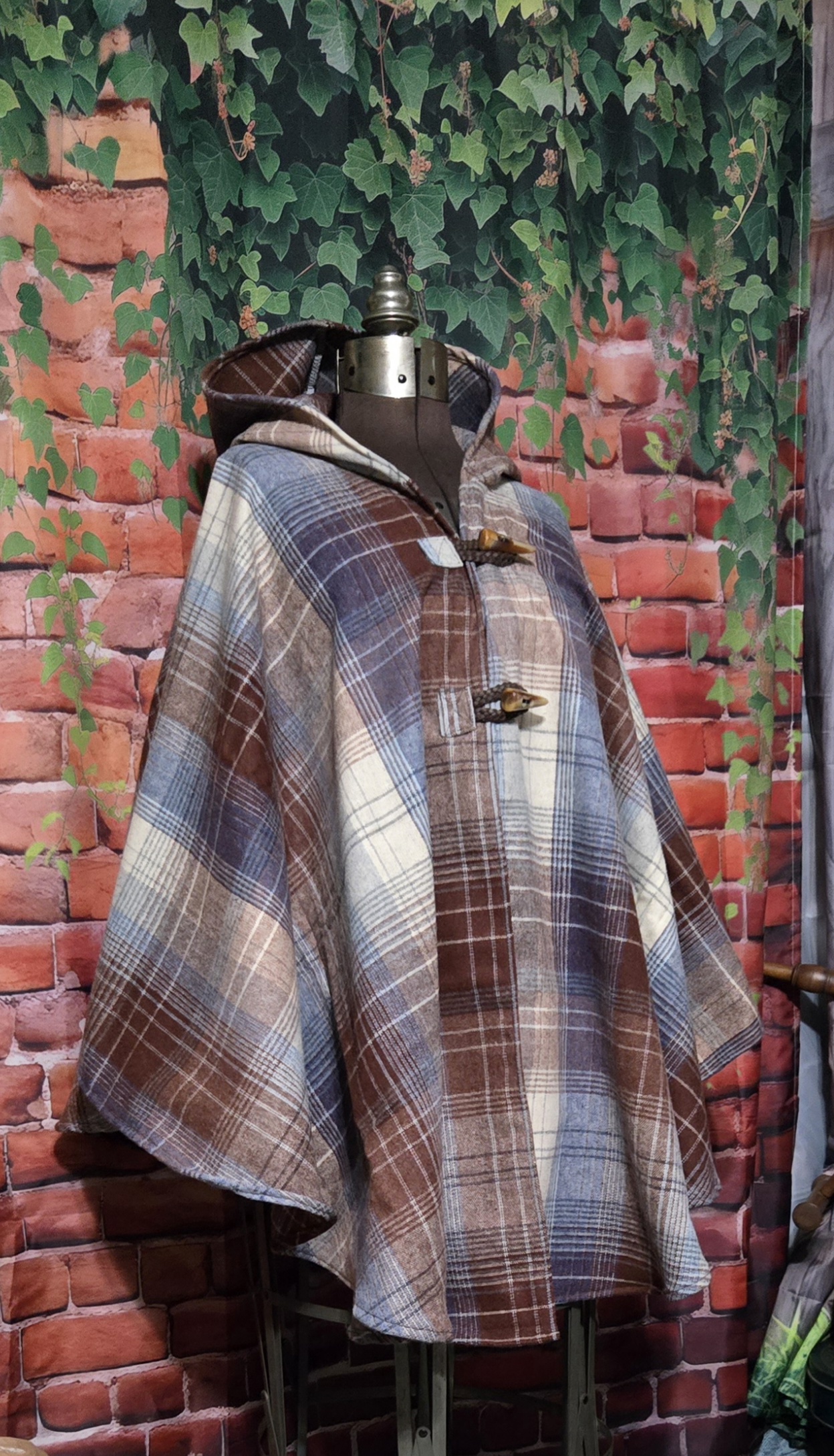 Wool Cloaks: Classic, Blue and Brown Plaid - Image 2