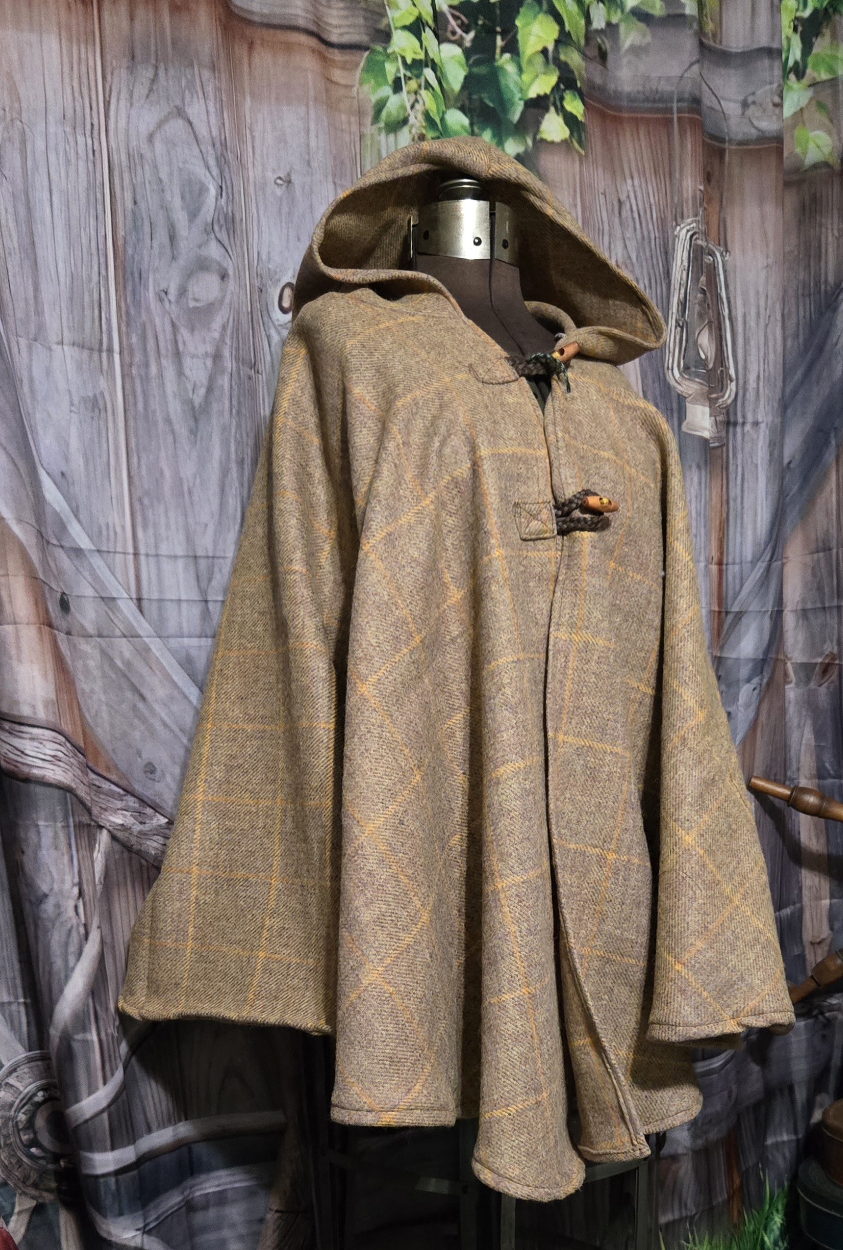 Wool Cloaks: Classic with a hood, Brown and Tan Plaid - Image 2