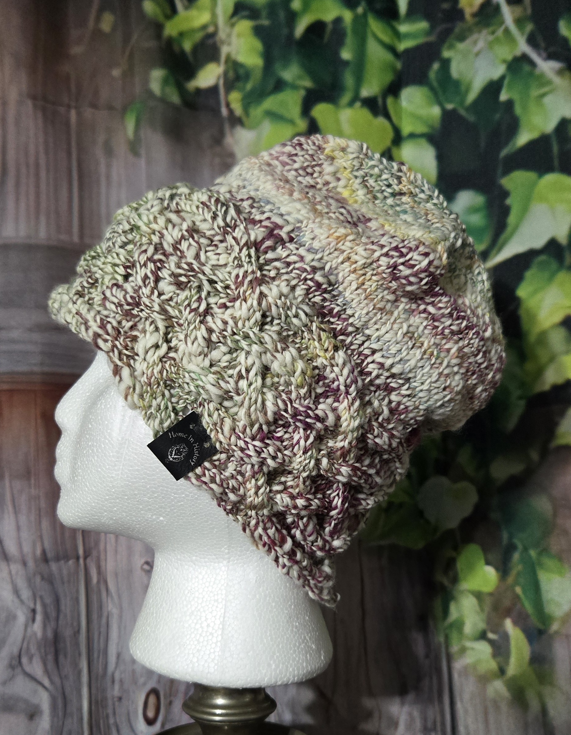 Hand Spun Wool Hats; Celtic Knit Crown: Rainbow