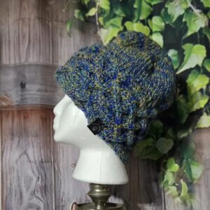 Hand Spun Wool Hats; Celtic Knit Crown: Blue and Gold
