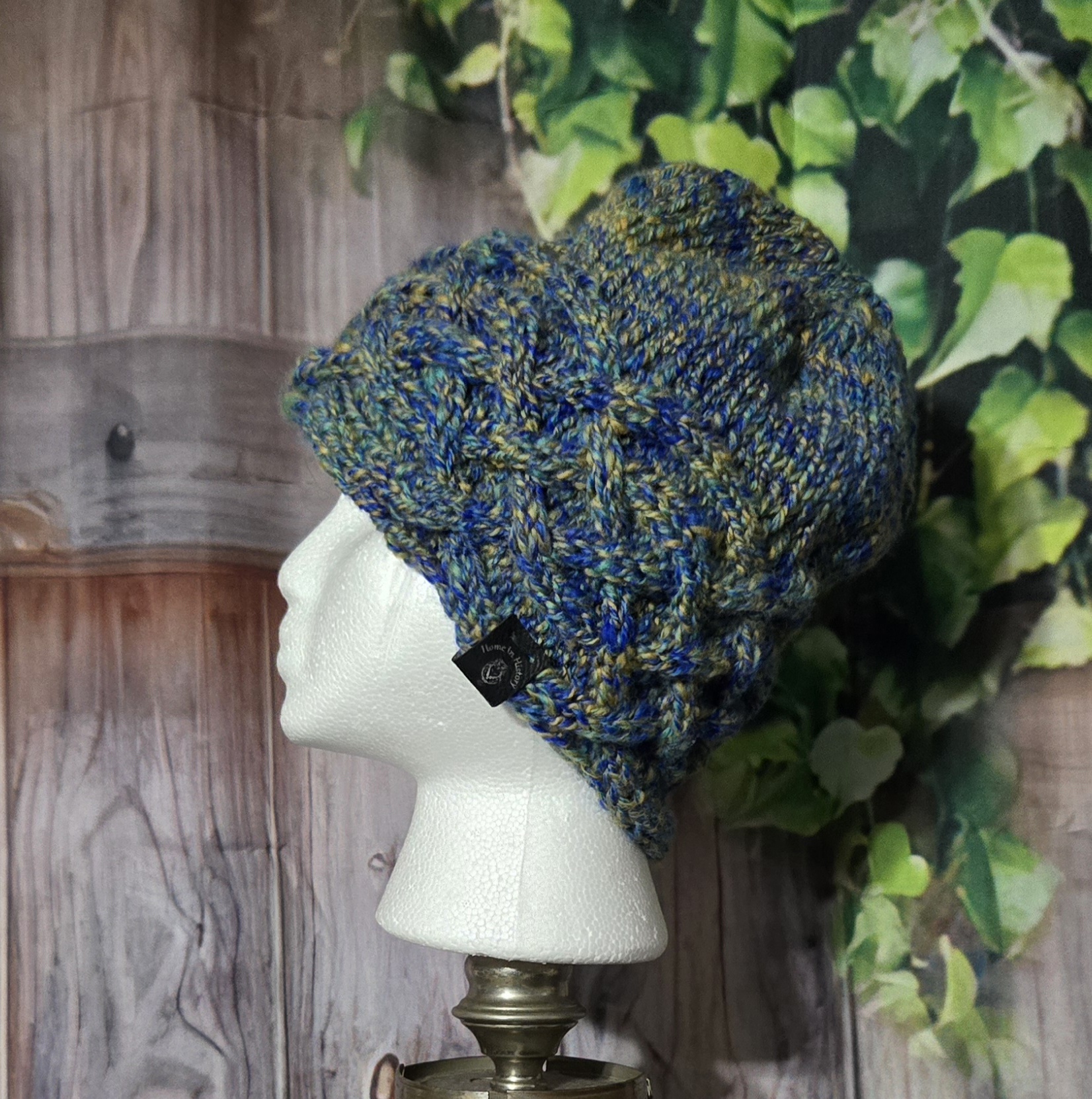 Hand Spun Wool Hats; Celtic Knit Crown: Blue and Gold