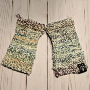 Hand Spun Wool Fingerless Mittens: Rainbow