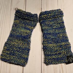 Hand Spun Wool Fingerless Mittens: Blue