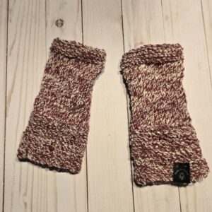 Hand Spun Wool Fingerless Mittens: Red and White