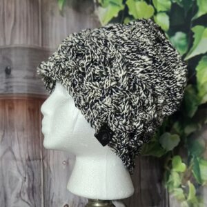 Hand Spun Wool Hats; Celtic Knit Crown: Black and White